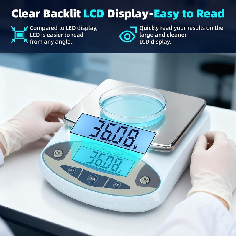 Srora Lab Scale 6000gx0.01g,Analytical Balance 0.01g High Precision Electronic Digital Balance Scale, Scientific Scale Gram Scale Digital Balance for Kitchen Lab Weighing Jewelry Scale - Image 4